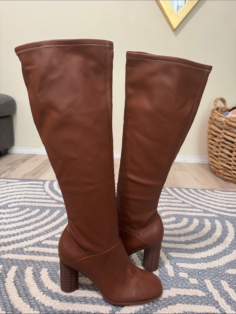Franco Sarto Cindy Tall Knee High Boots Cognac Brown Block Heel Size 9.5